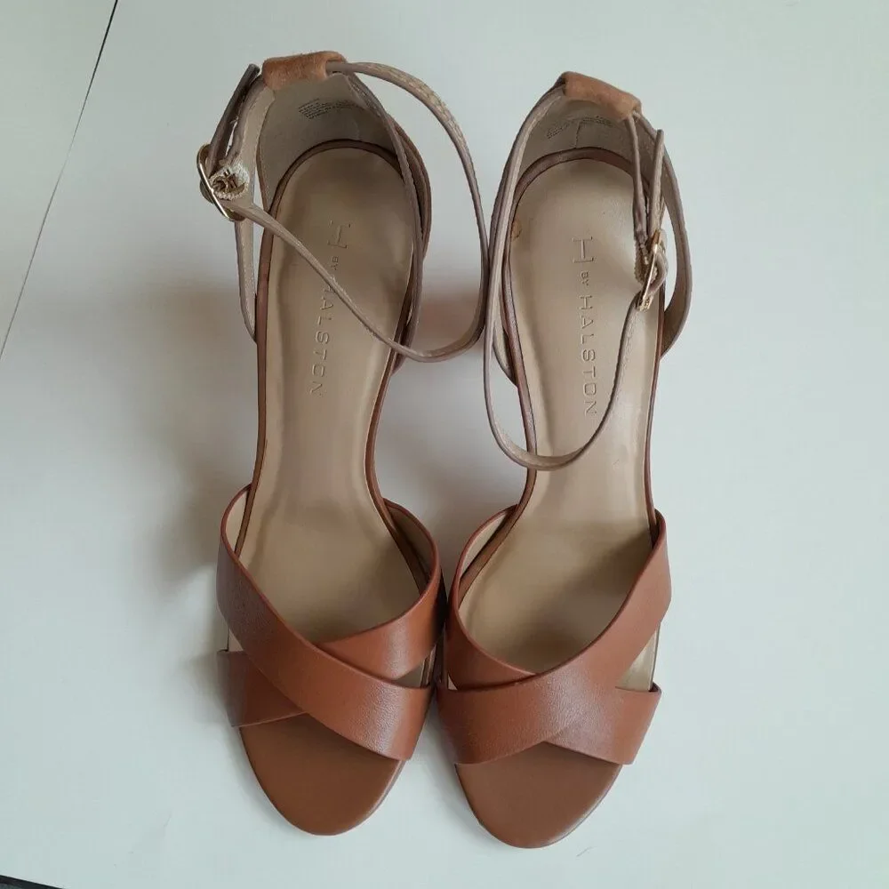 H by Halston Kaely Snake Embossed Tan Heels Size 10M